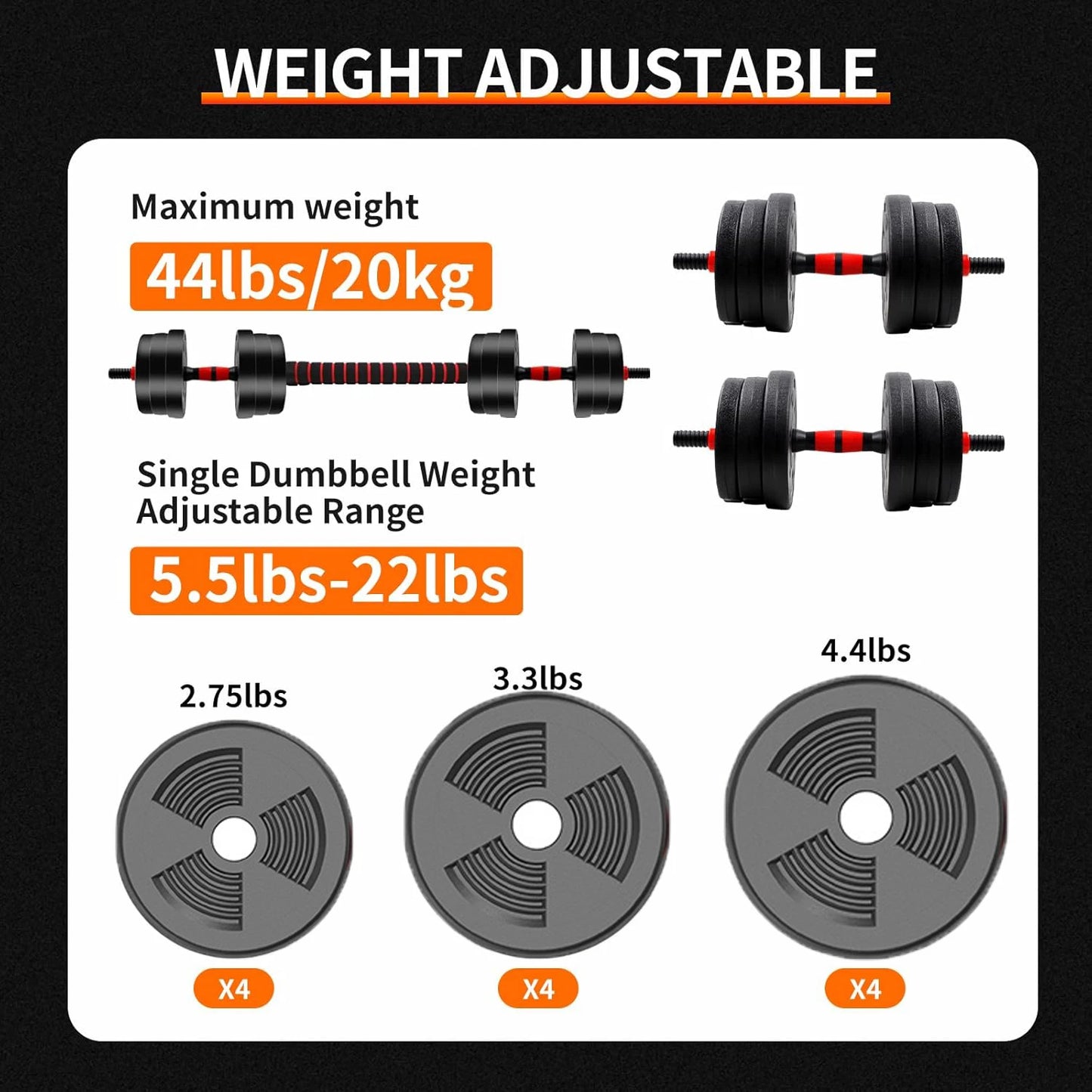 Adjustable Dumbbell Barbell Set, Anti-Slip Fitness Training