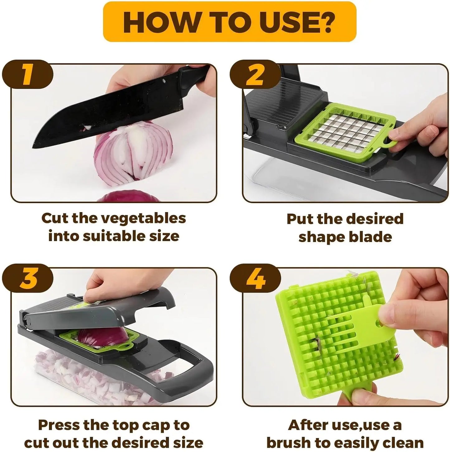 Multifunctional Food Chopper, Onion 7 Blades, Container
