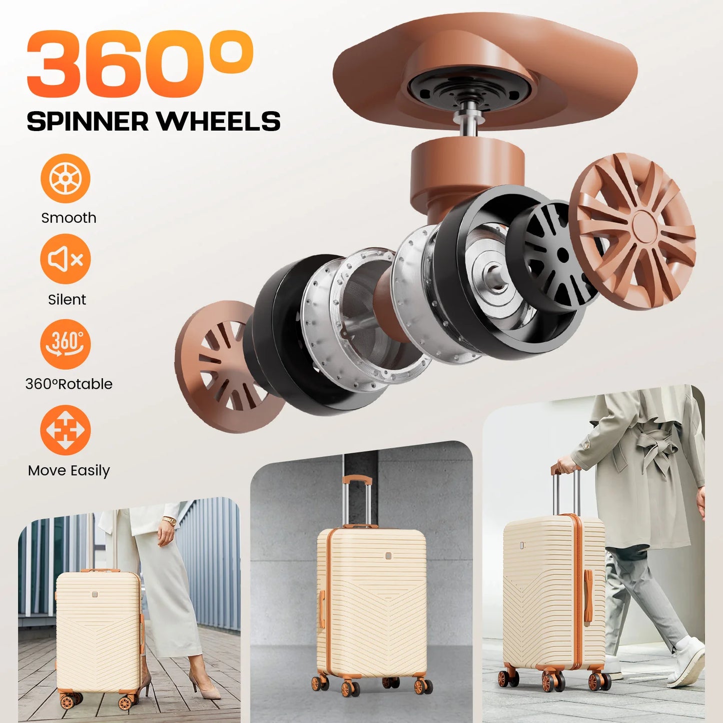 Luggage Sets 360° Spinner Wheels, TSA Lock,
