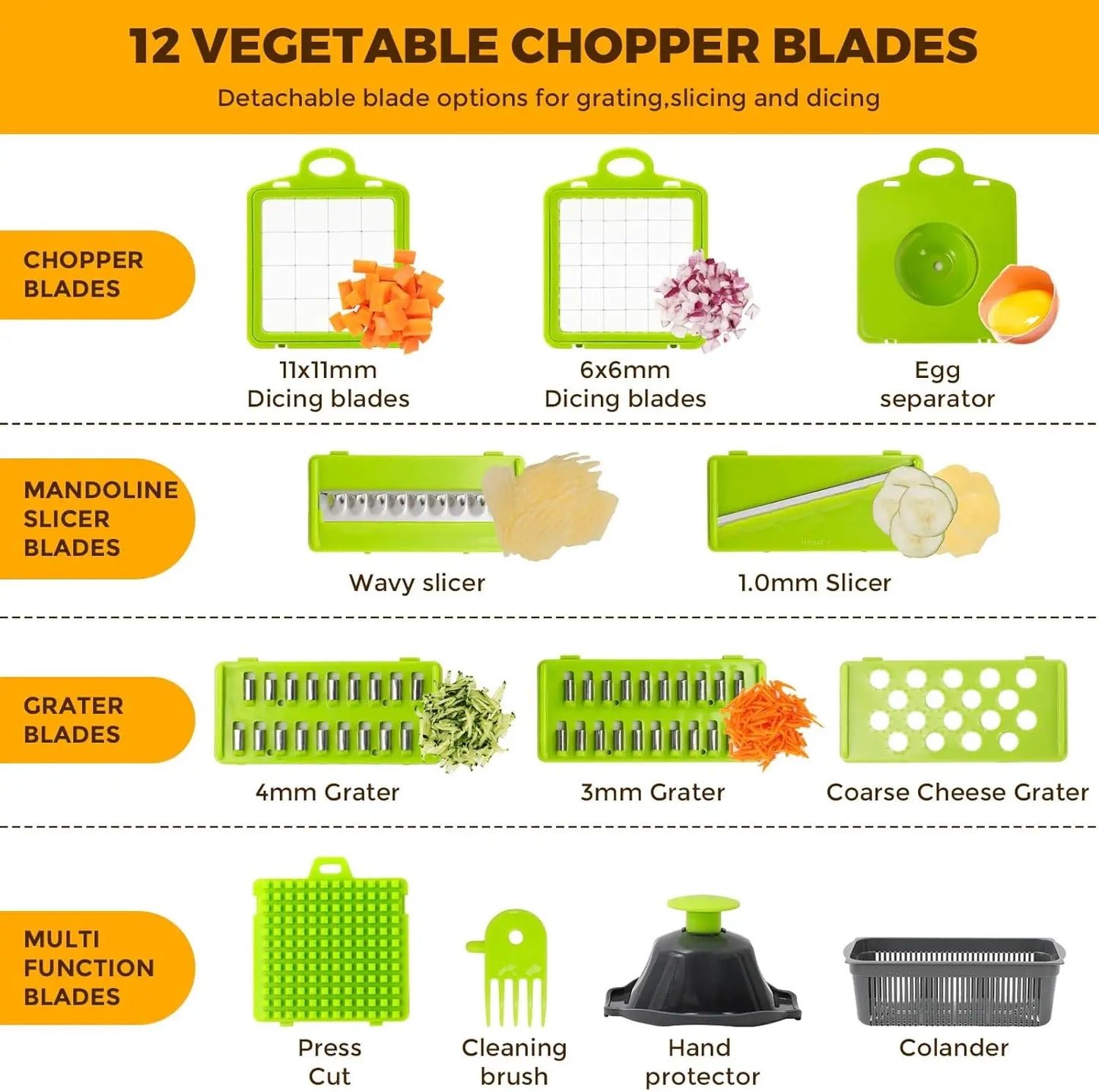 Multifunctional Food Chopper, Onion 7 Blades, Container