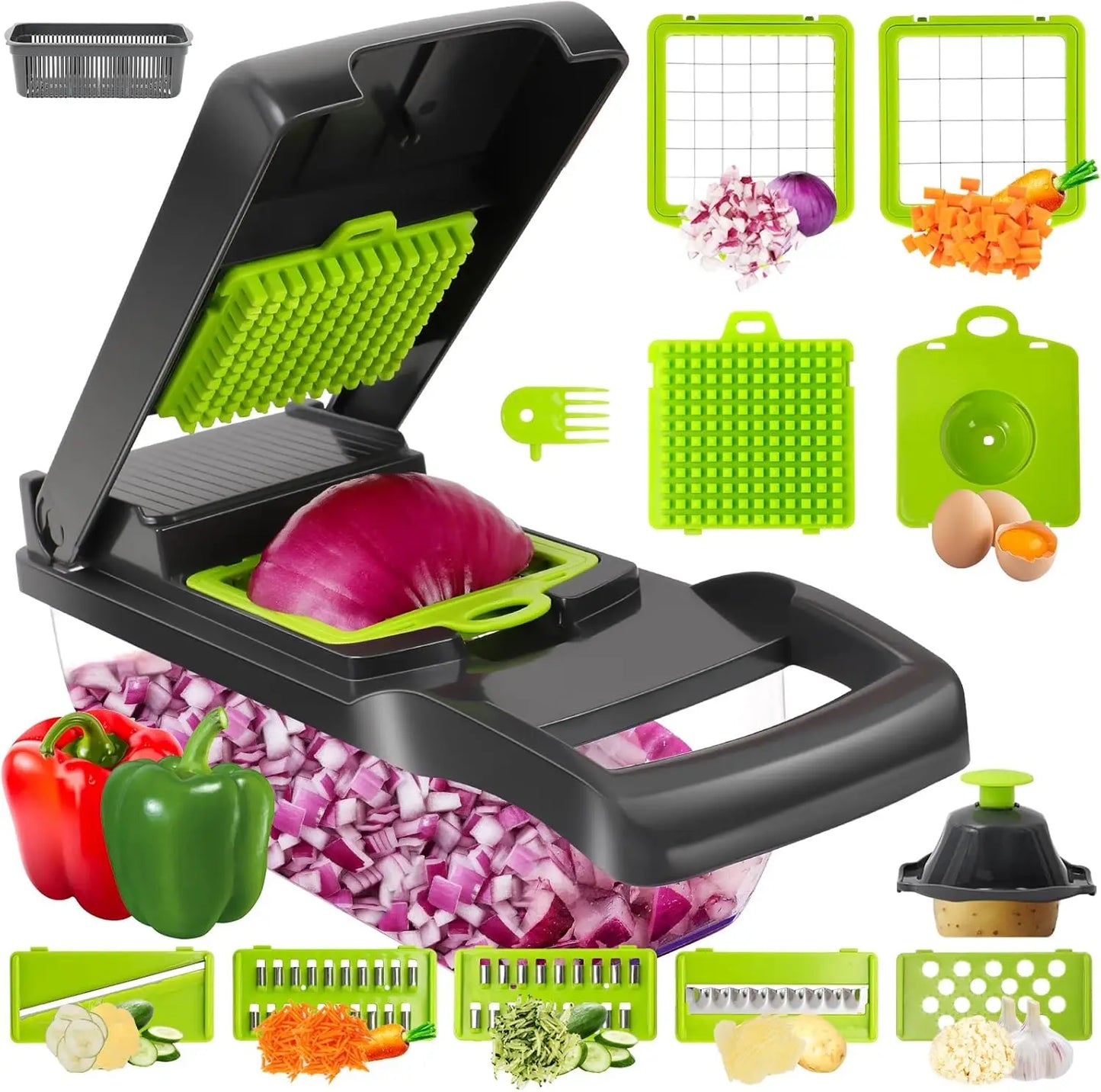 Multifunctional Food Chopper, Onion 7 Blades, Container
