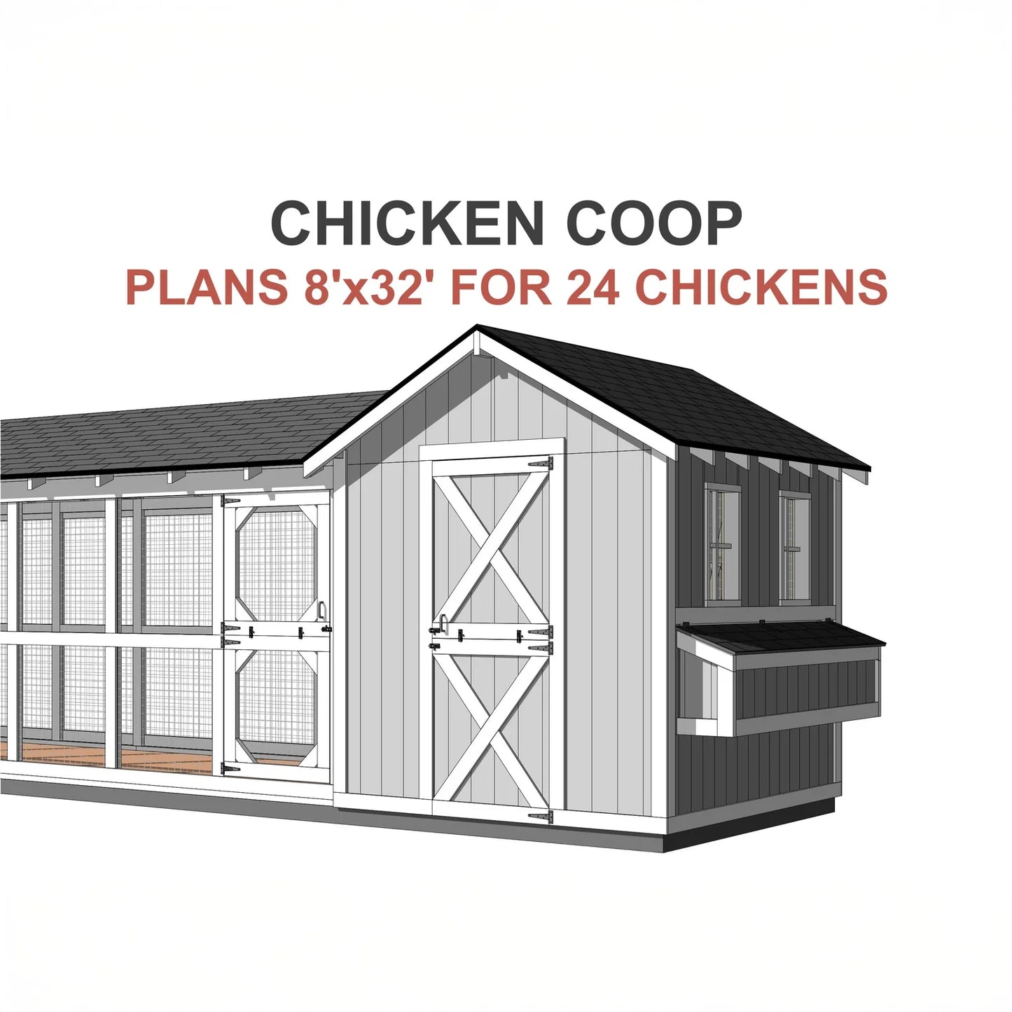 Large DIY Hen House for 24 Chickens ( Printed plans )