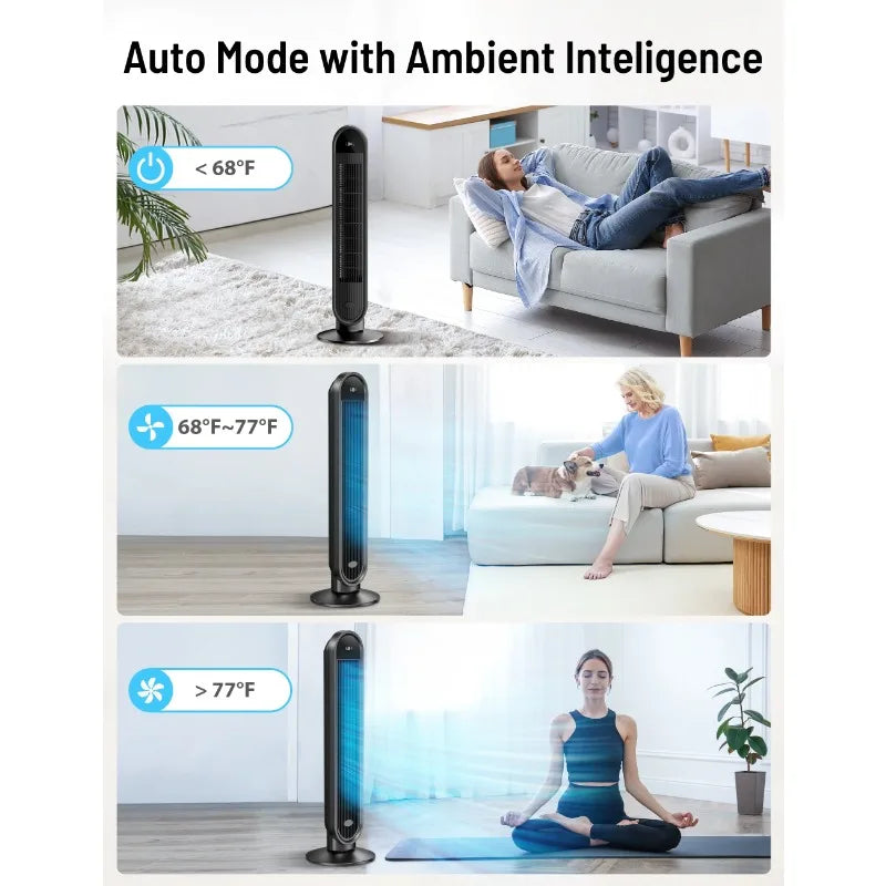 Tower Fan Home Standing Oscillating Quiet Cooling