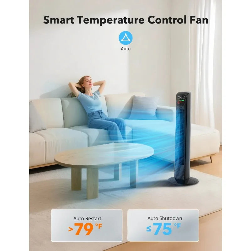 Tower Fan Home Standing Oscillating Quiet Cooling
