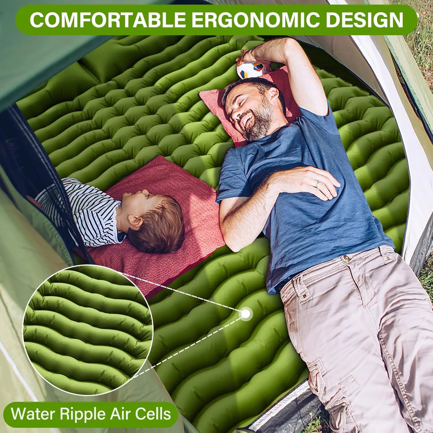 Double Sleeping Pad Inflatable Mattress Backpacking Hiking