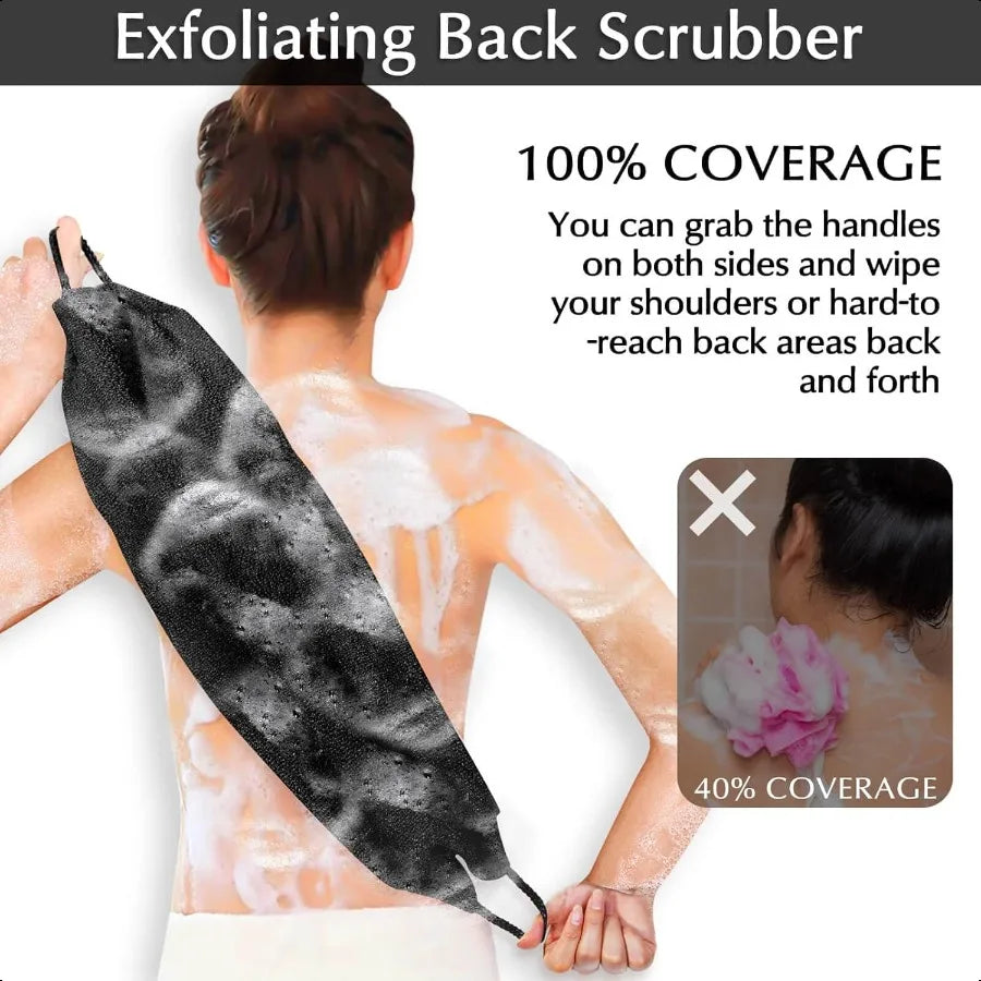 Exfoliating Back Scrubber Bath Towel Gloves Set