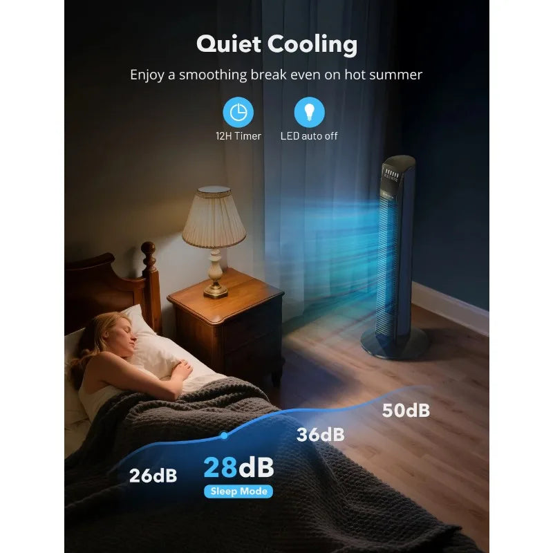 Tower Fan Home Standing Oscillating Quiet Cooling
