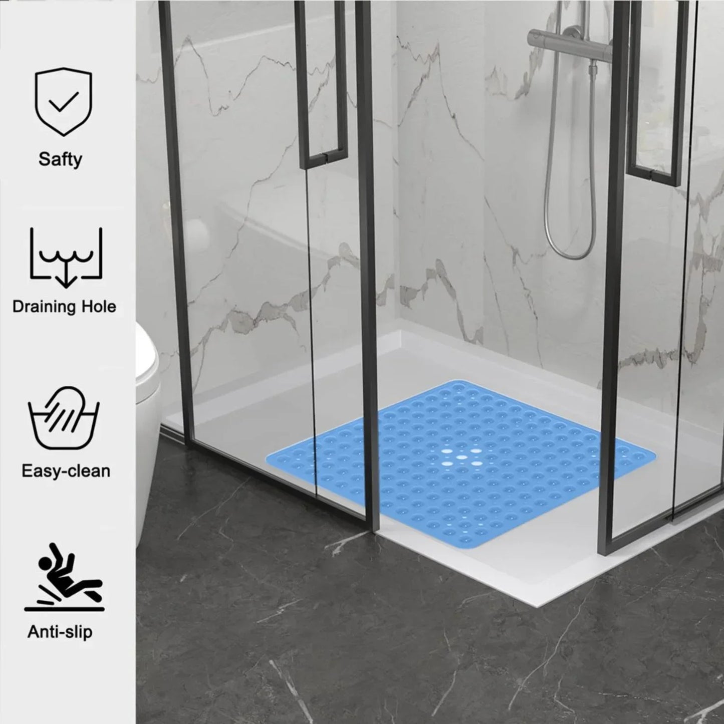 Non-Slip Shower Mat Square | Firm Grip, Drain