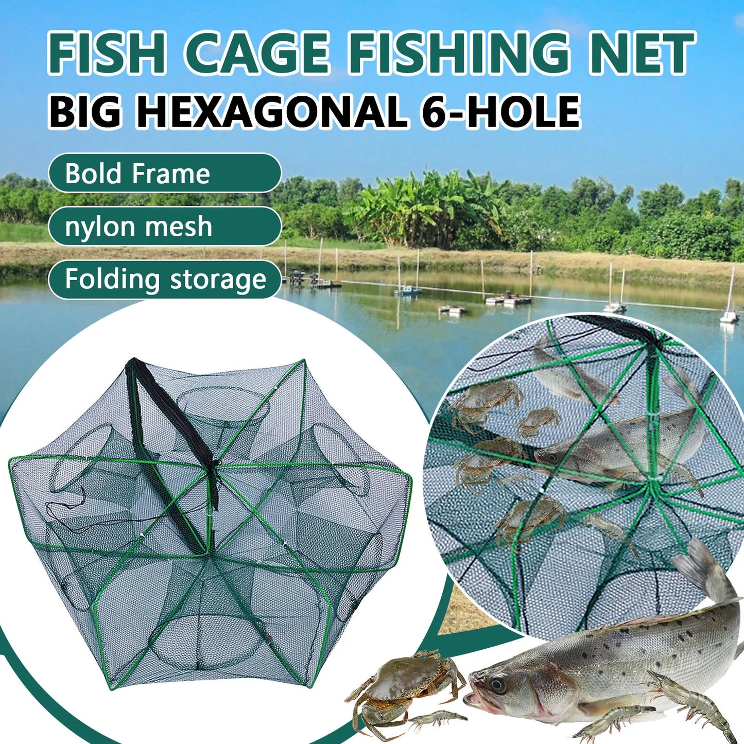 Folding lobster cage fish shrimp crayfish crab