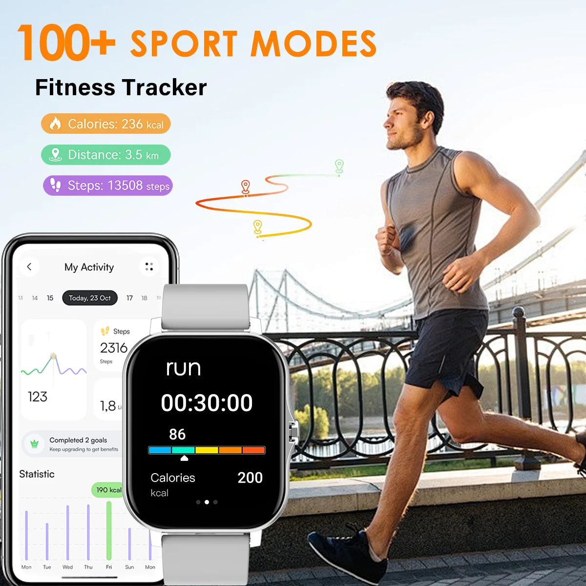 Bluetooth Touch Dial Android Music Fitness Tracker