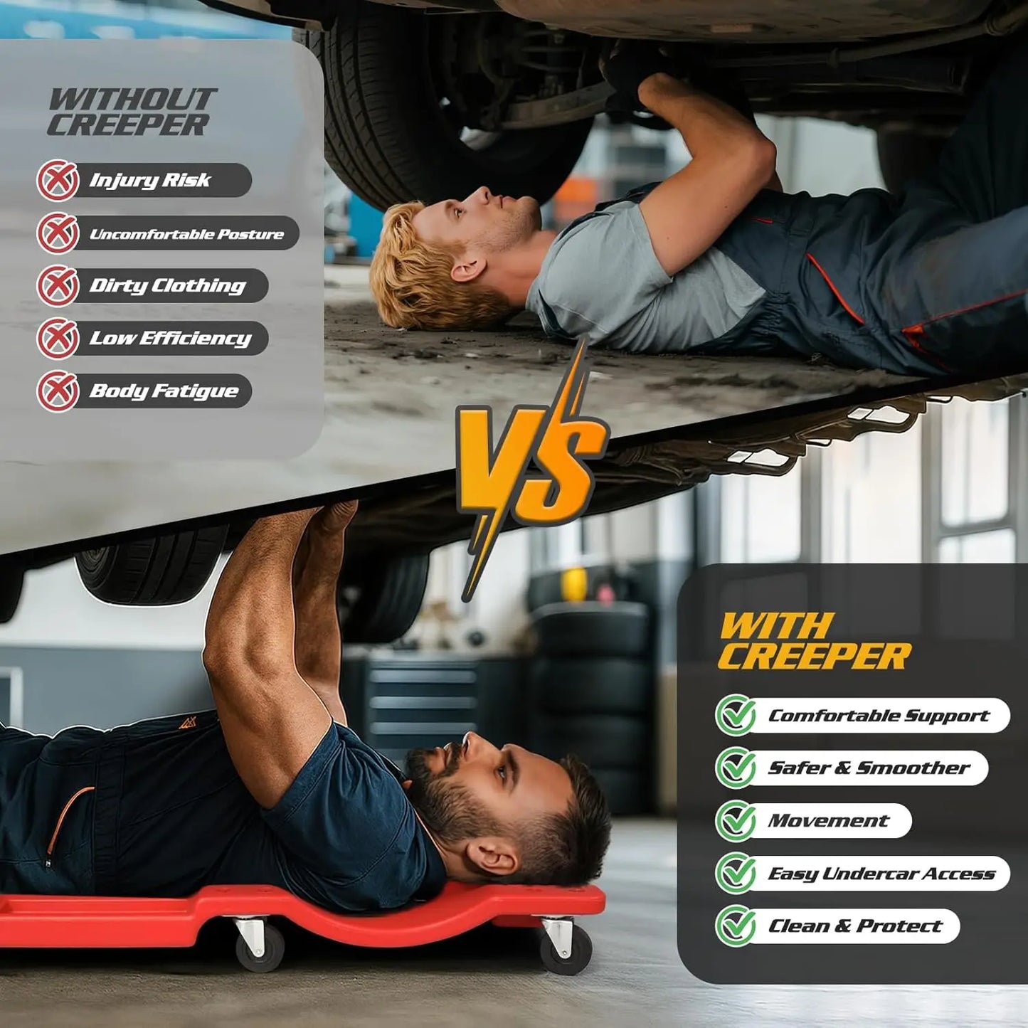 Rolling Garage Creeper Padded Headrest Tool Trays
