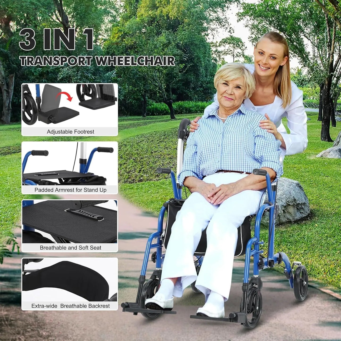 Walker Seat, Transport Wheelchair Seniors, Combo Medical