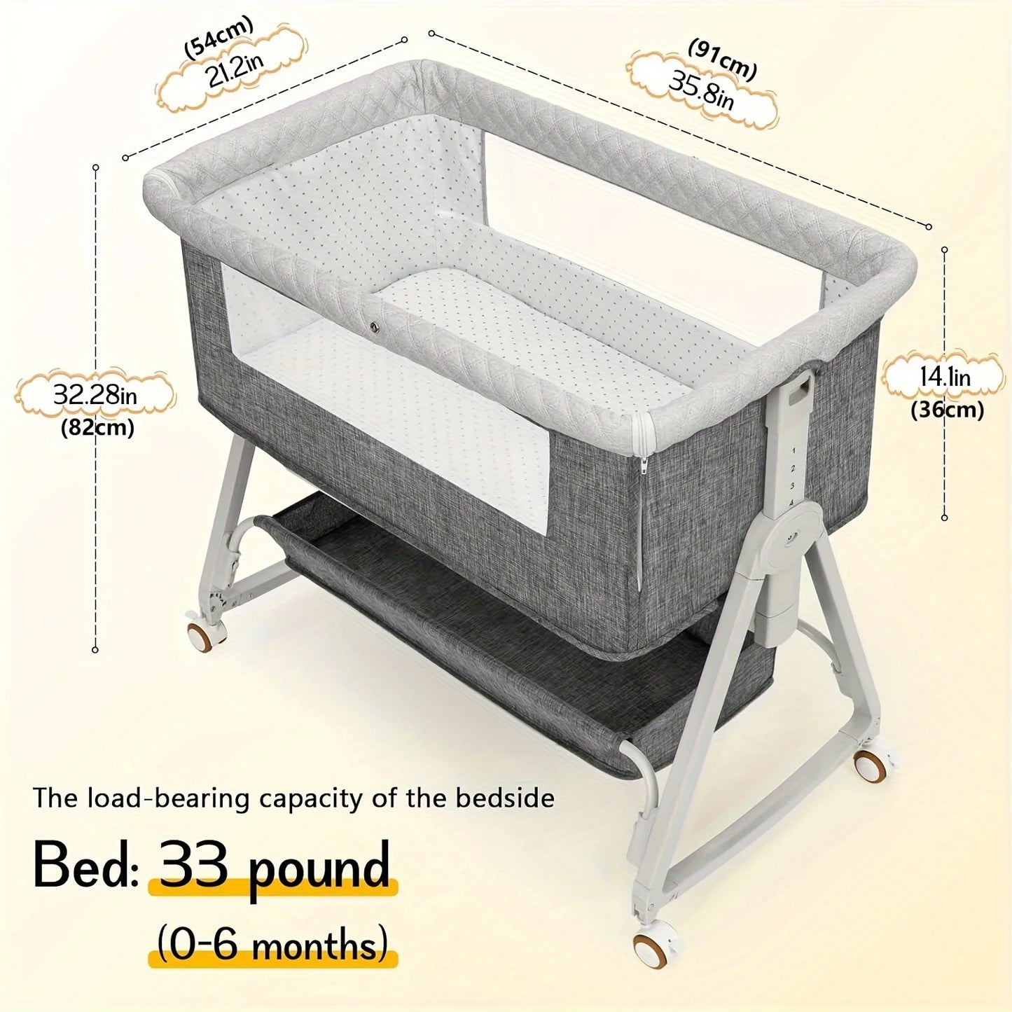 Baby Bassinet, Bedside Sleeper With Wheels