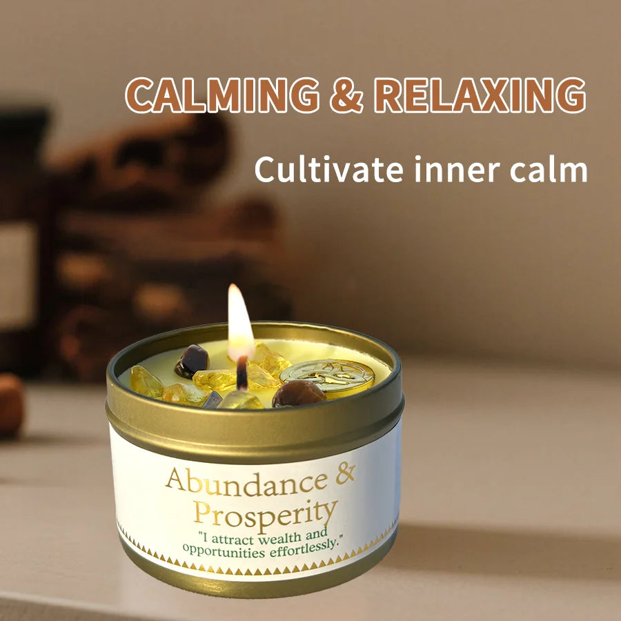Abundance Prosperity Ritual Candle, Patchouli Cinnamon Crystals