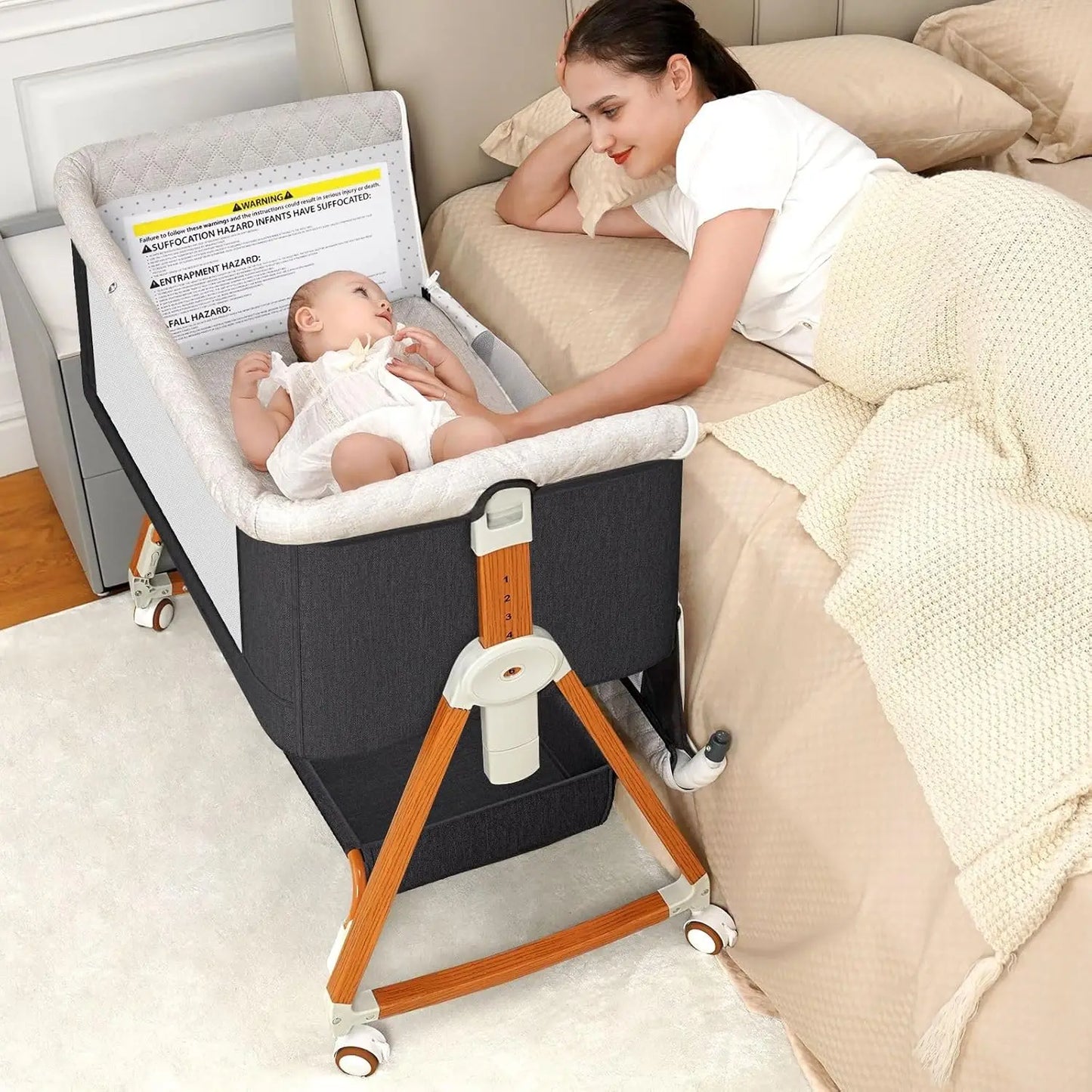 Baby Bassinet, Bedside Sleeper With Wheels