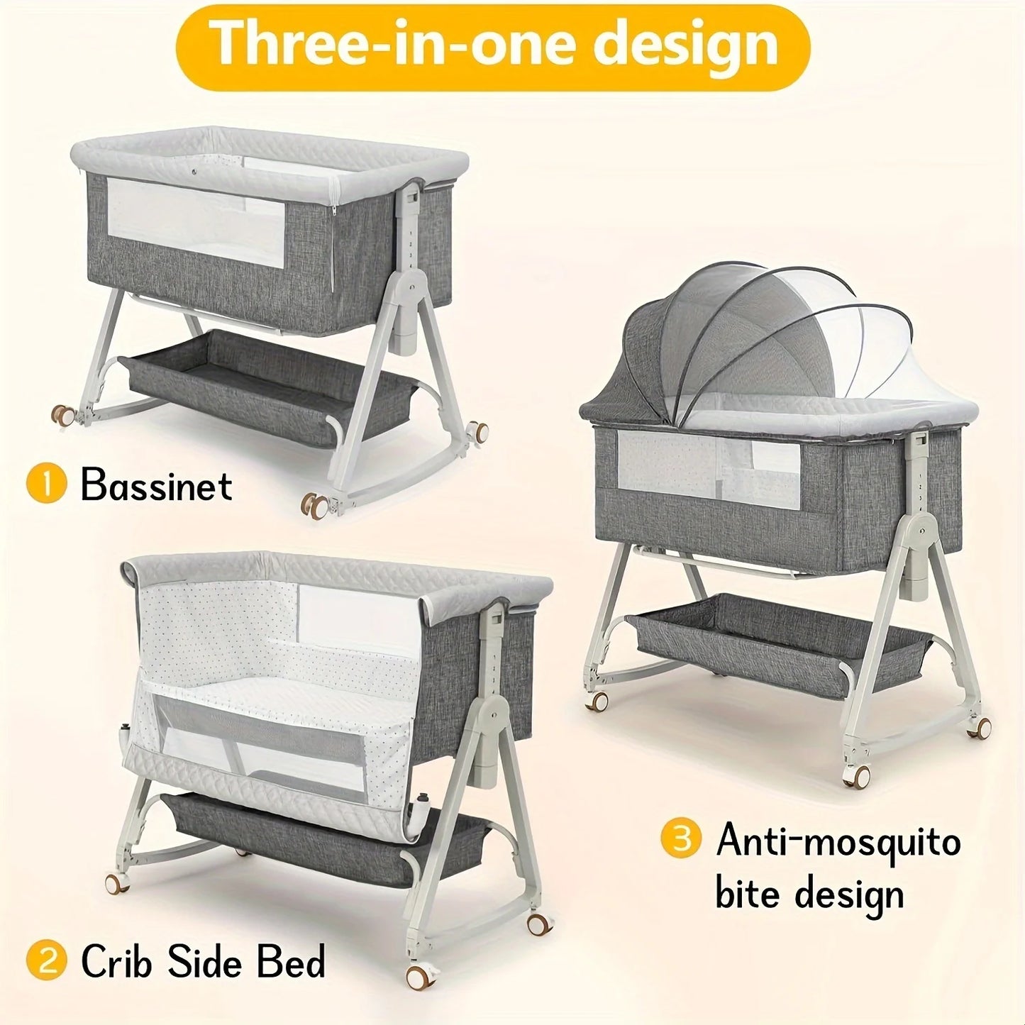 Baby Bassinet, Bedside Sleeper With Wheels