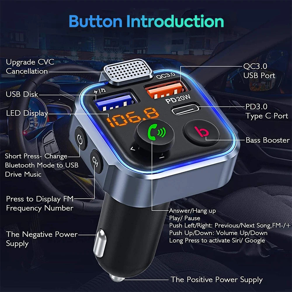 Bluetooth Adapter Car, Wireless Transmitter, Handsfree Music