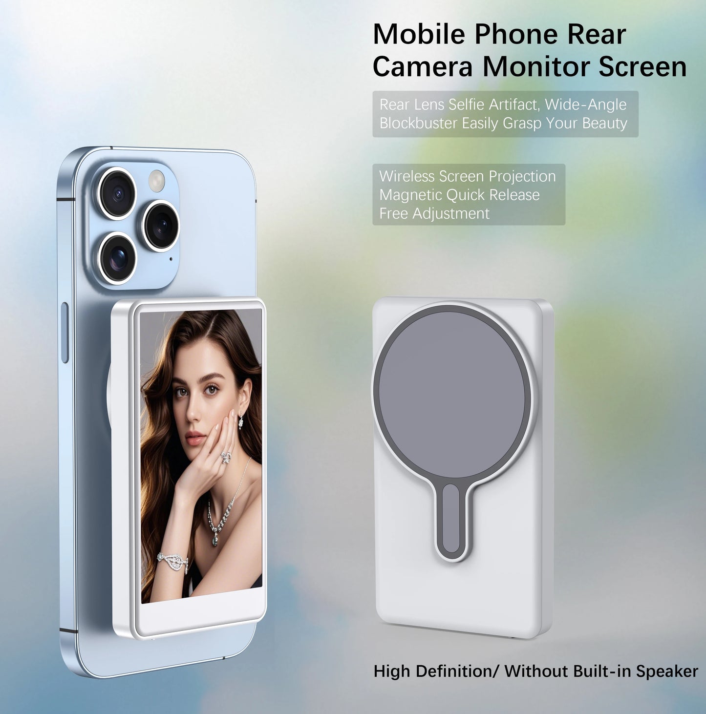Selfie Monitor Screen Phone, Rear Camera Wireless