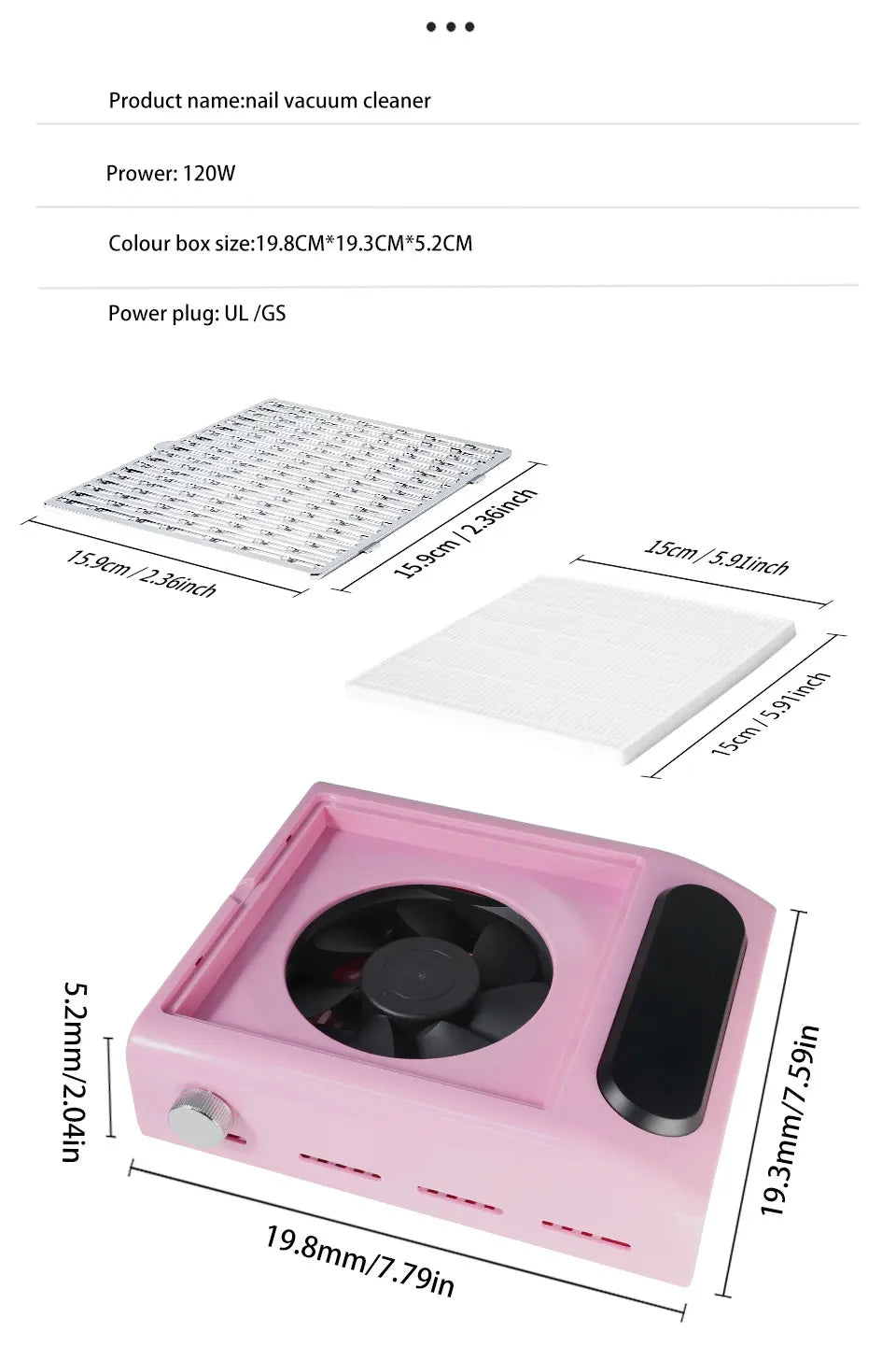 Nail Dust Compact Vacuum Reusable Filter Manicure