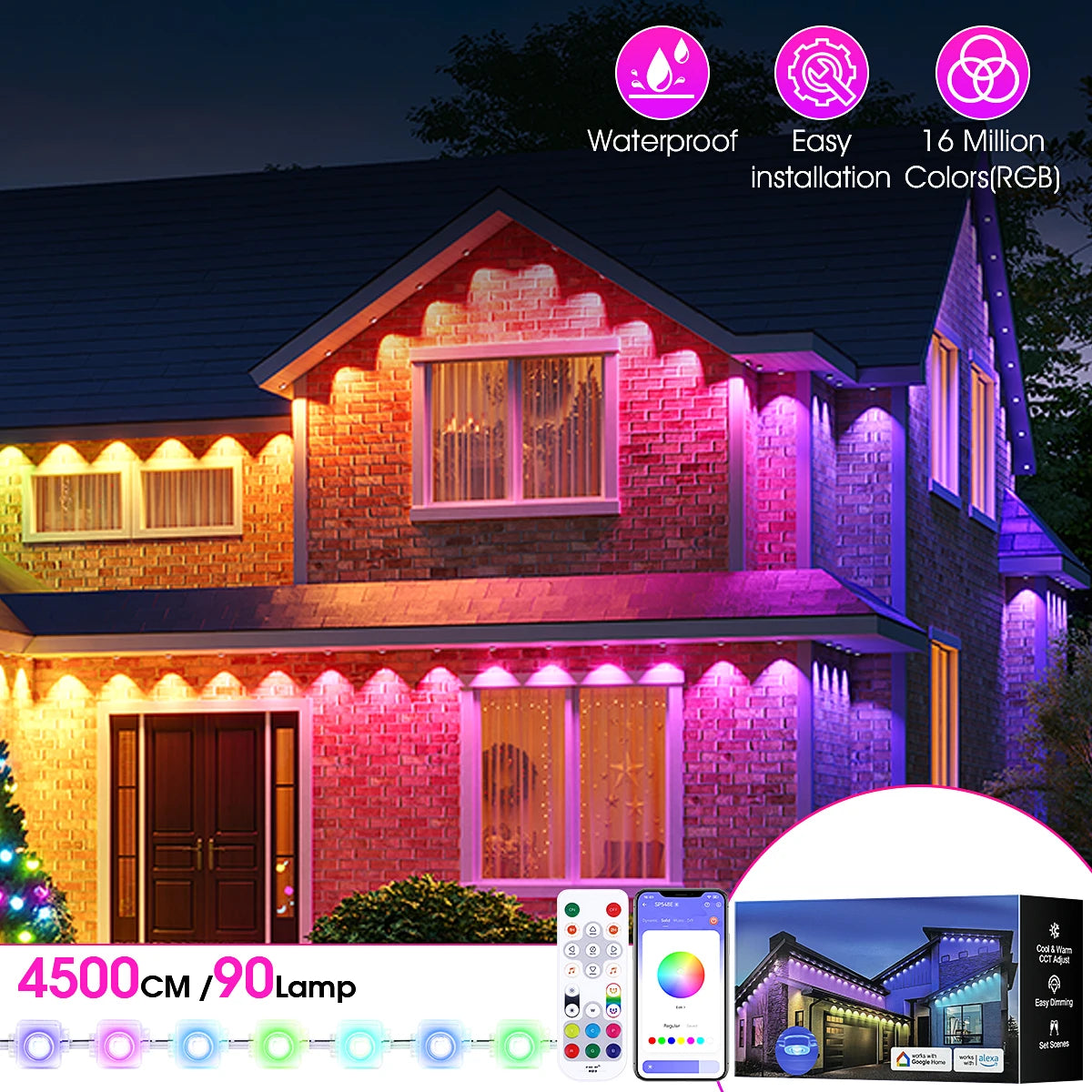 Permanent Outdoor Lights LED Waterproof, 100 Scene