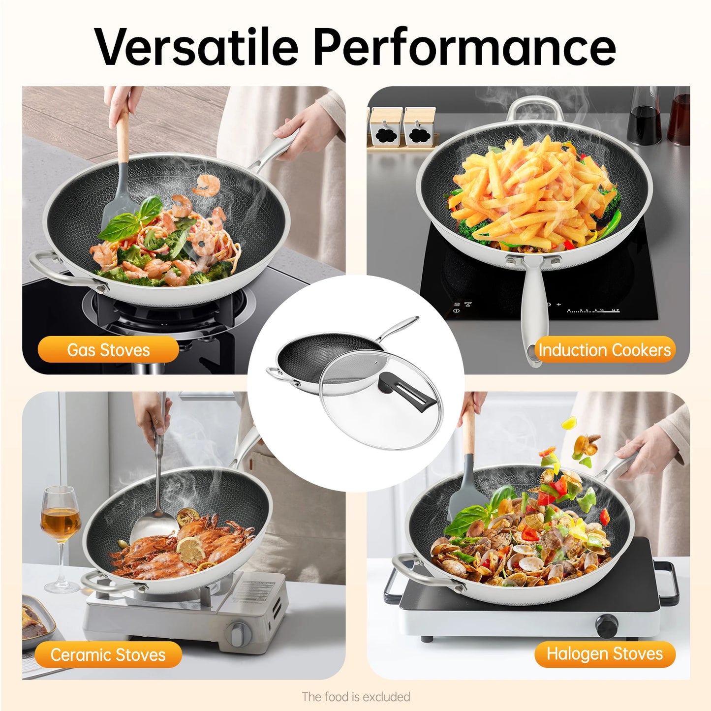 Honeycomb Wok Stainless Steel Cooking Frying Ceramic Stove