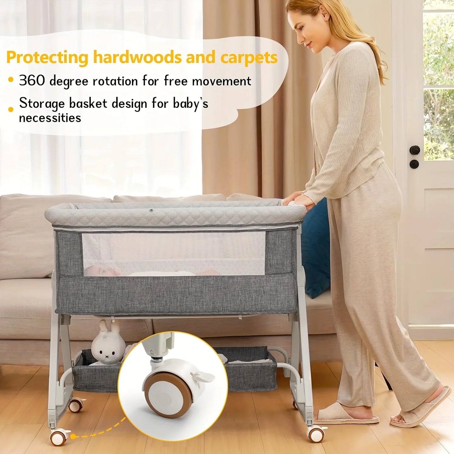 Baby Bassinet, Bedside Sleeper With Wheels