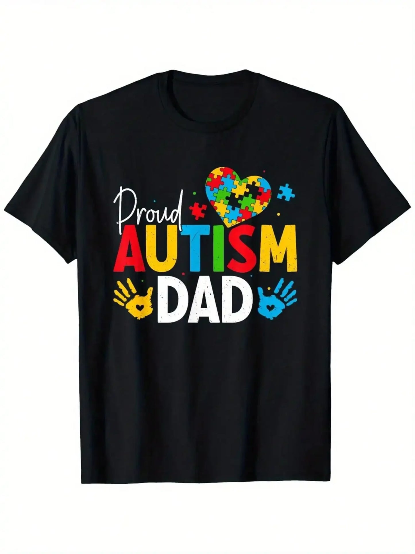 Proud Autism Dad Advocate Acceptance & Inclusion T-Shirt - 100% Cotton 180gsm, Single-Sided Colorful Puzzle Heart Design