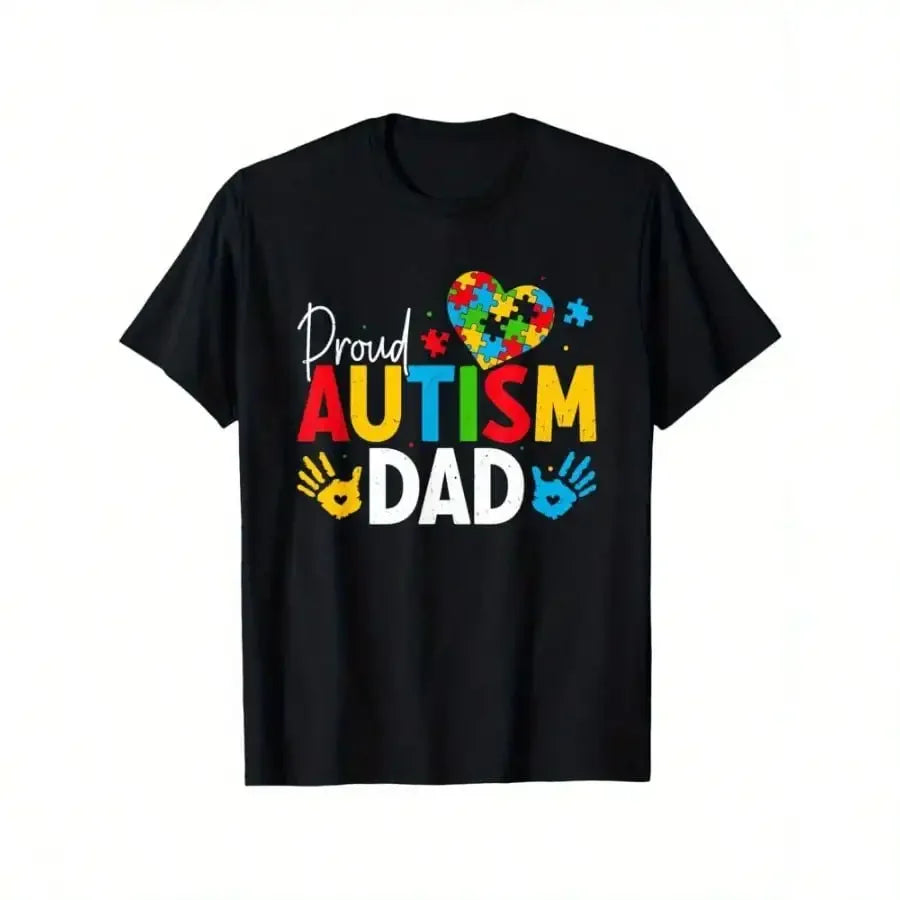 Proud Autism Dad Advocate Acceptance & Inclusion T-Shirt - 100% Cotton 180gsm, Single-Sided Colorful Puzzle Heart Design