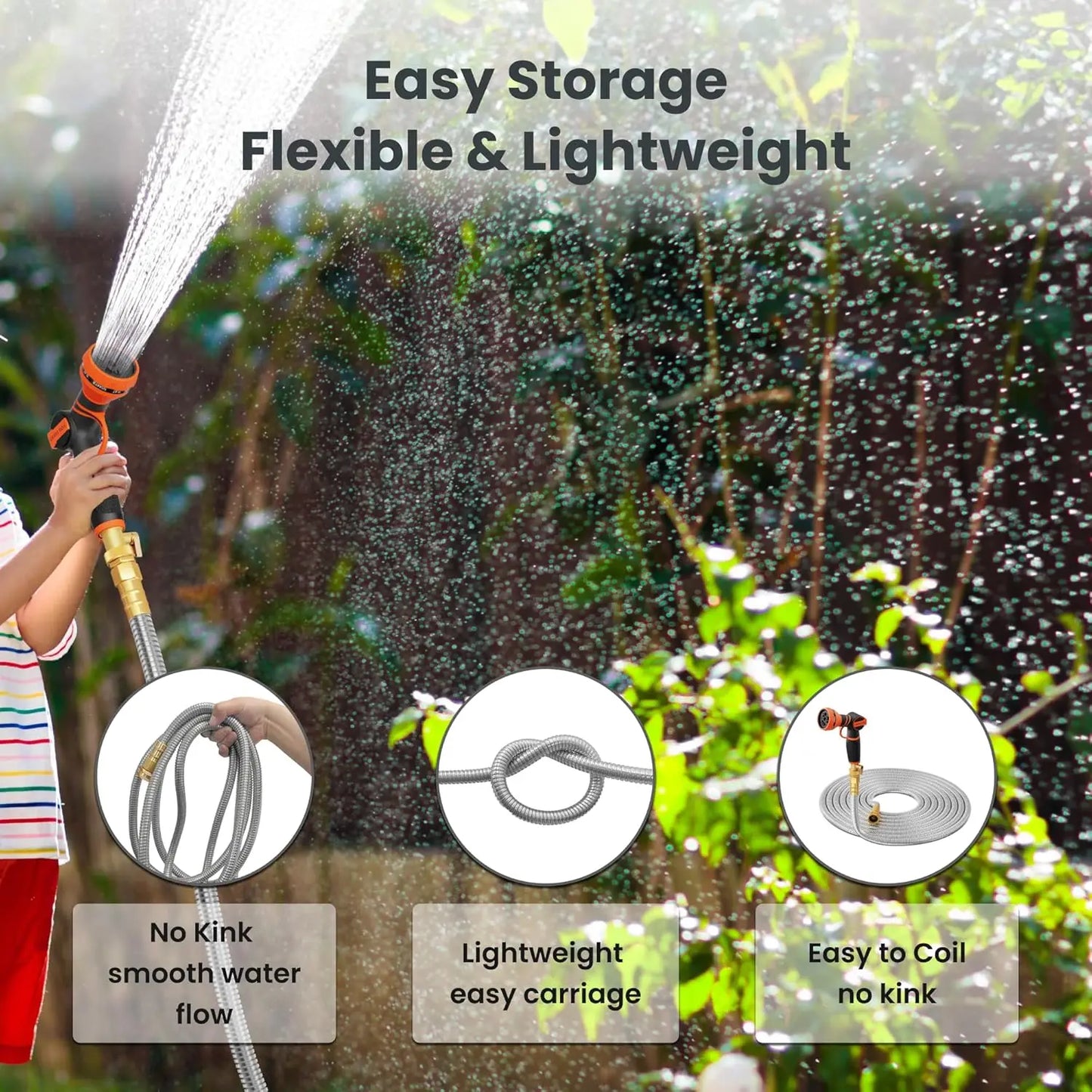 Garden Hose, Stainless Steel Metal Hose, Kink less
