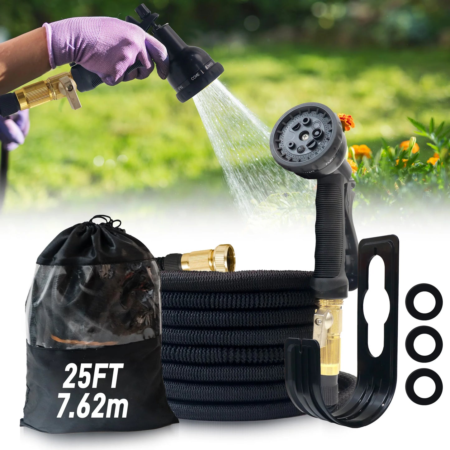 Expandable Garden Hose  Lightweight  Durable Outdoor Watering