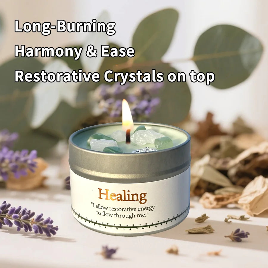 Lavender Eucalyptus Scented Candle, Healing Ritual Crystals,