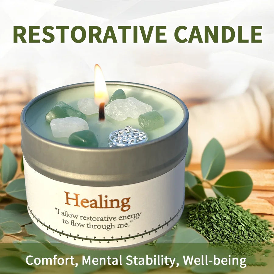 Lavender Eucalyptus Scented Candle, Healing Ritual Crystals,