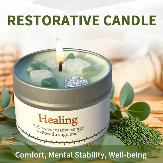 Lavender Eucalyptus Scented Candle, Healing Ritual Crystals,