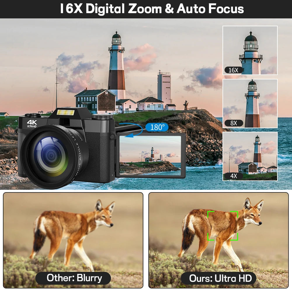 Compact Digital Camcorder Flip Screen Wide Angle