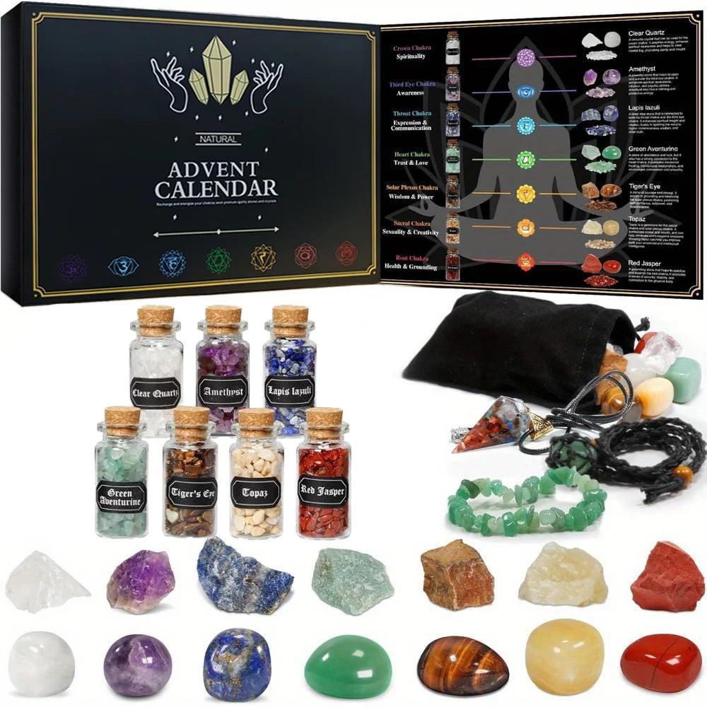 2025 Crystal and Healing Stone Advent Calendar - Christmas Countdown with 24 Chakra Stones and Healing Crystals, Advent Calendar for Adults and Teens, Women's Gift, Crystal Decoration
