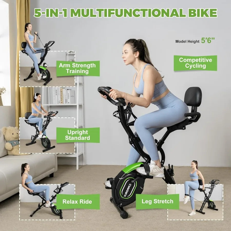 5 in 1 Foldable Indoor Cycling Bike with Magnetic Resistance for Home Workouts Upright Stationary Exercise Bike with 330LB Weig
