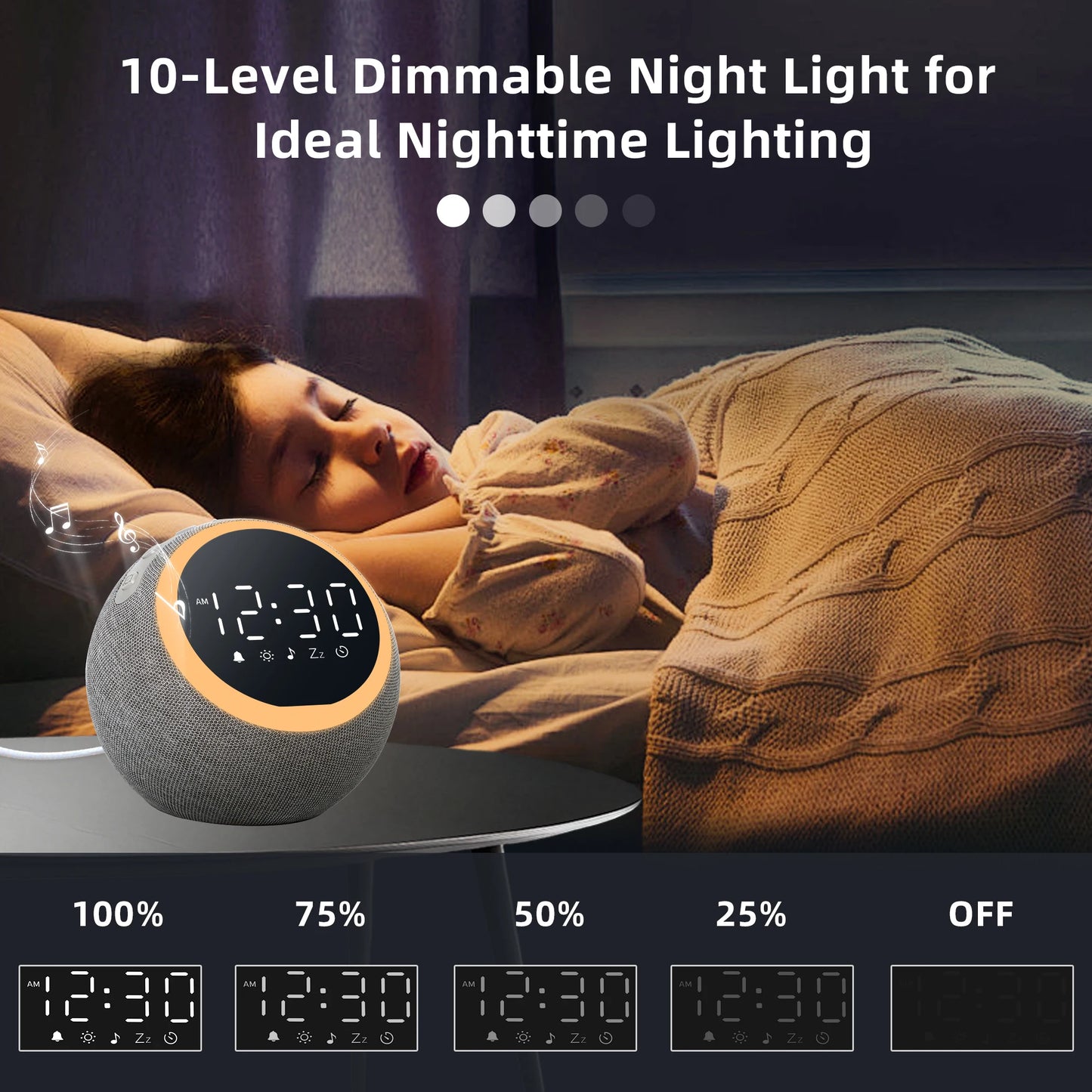 White Noise Sound Machine Alarm Clock Light