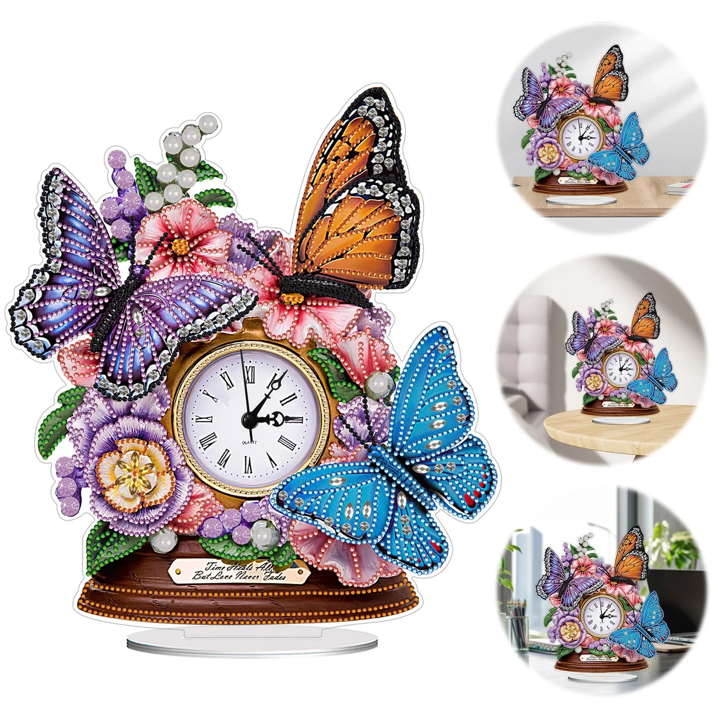 Acrylic Animal Diamond Painting Clock Art Craft Glitter