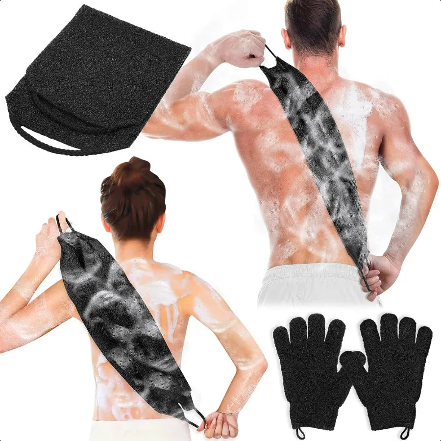 Exfoliating Back Scrubber Bath Towel Gloves Set
