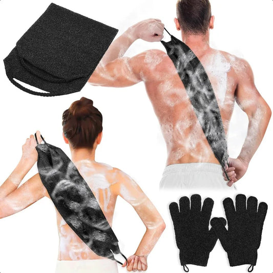 Exfoliating Back Scrubber Bath Towel Gloves Set