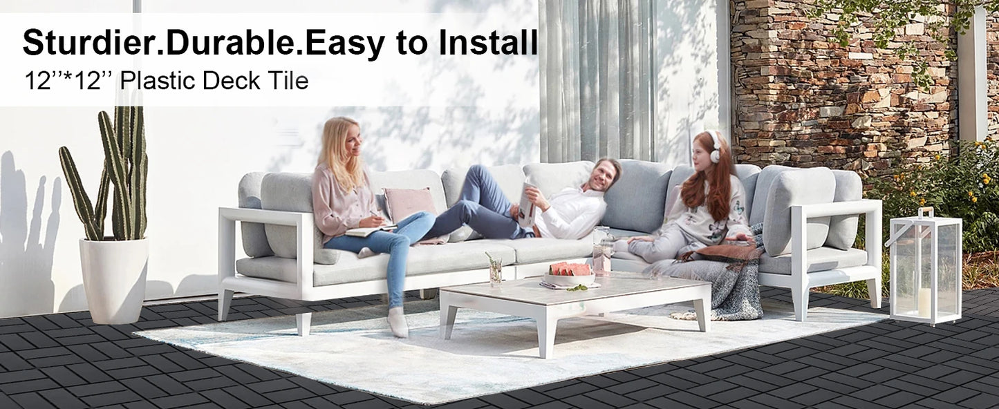 44 Pack Interlocking Patio Deck Tiles-12x12 Inch, Easy Install for Poolside, Balcony, Backyard - Durable Polypropyl