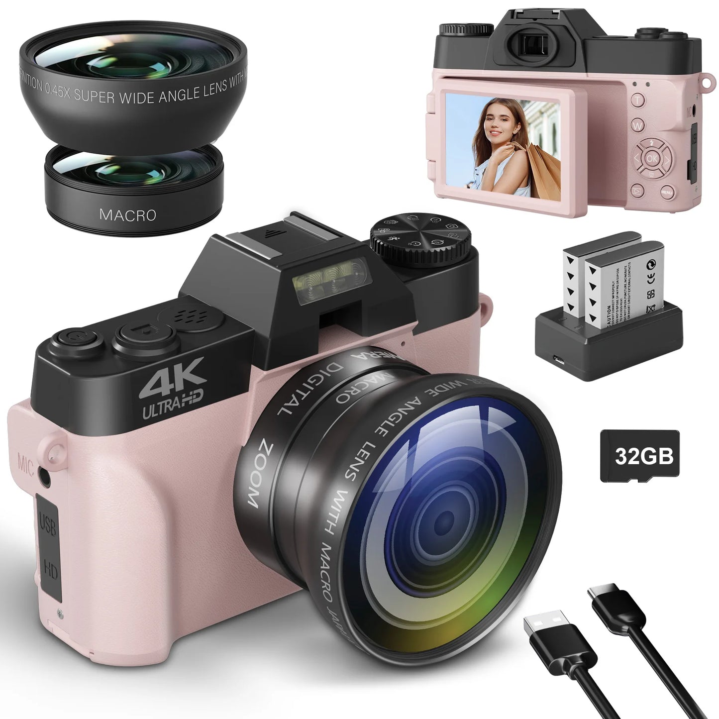 Compact Digital Camcorder Flip Screen Wide Angle