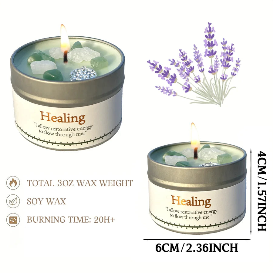 Lavender Eucalyptus Scented Candle, Healing Ritual Crystals,