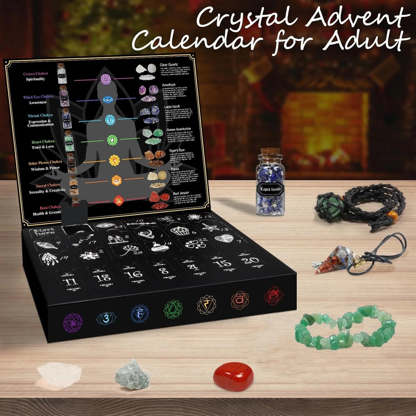 2025 Crystal and Healing Stone Advent Calendar - Christmas Countdown with 24 Chakra Stones and Healing Crystals, Advent Calendar for Adults and Teens, Women's Gift, Crystal Decoration