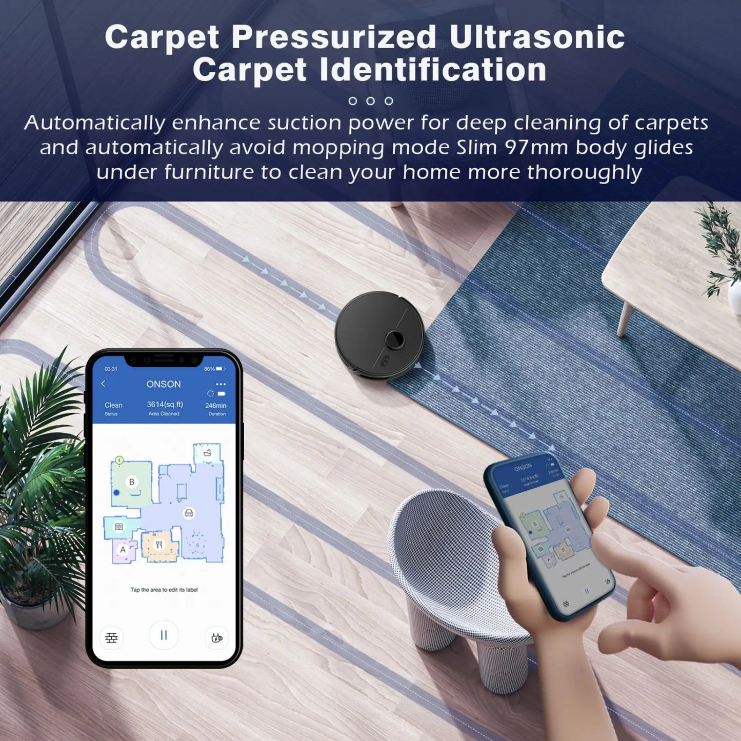 Robot Vacuum Cleaner, LiDAR Navigation, Virtual Barrier