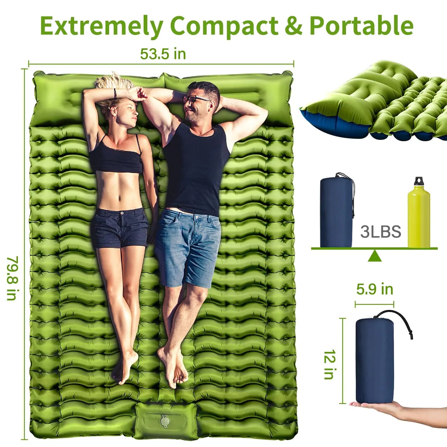 Double Sleeping Pad Inflatable Mattress  Backpacking Hiking