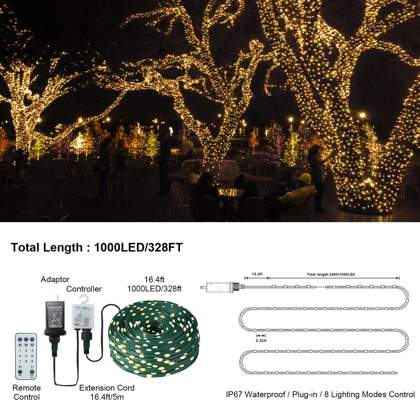 Christmas Rope Lights,1000LED Outdoor Decorative