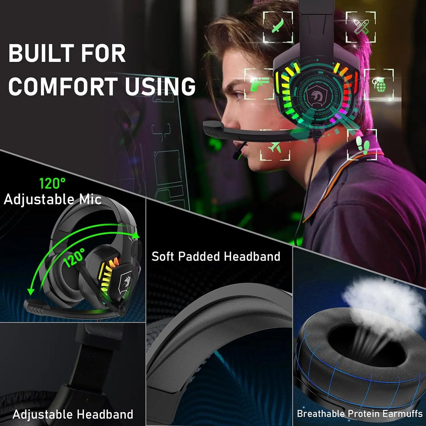 Gaming Headset,  Stereo Surround Sound  Wire Headphone