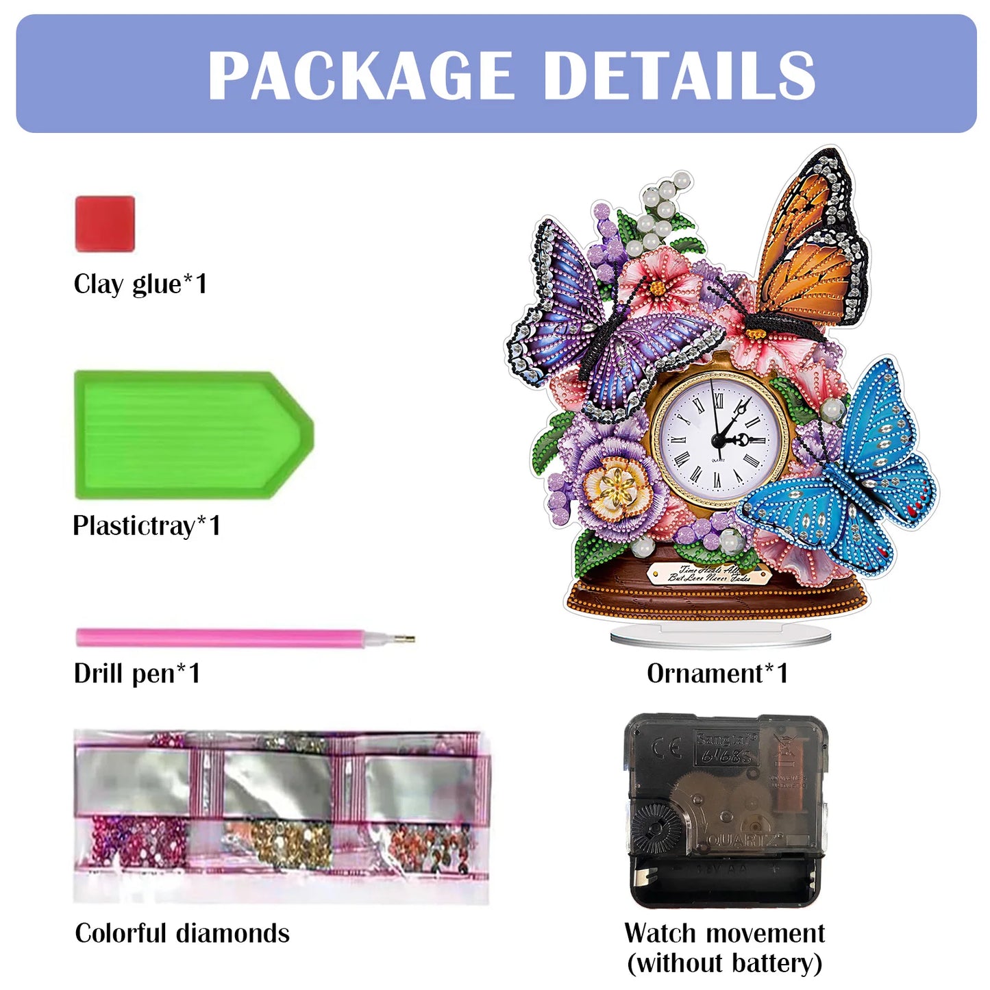 Acrylic Animal Diamond Painting Clock Art Craft Glitter