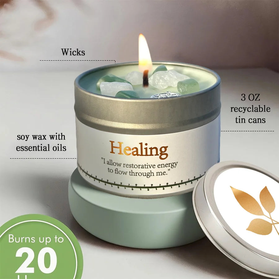 Lavender Eucalyptus Scented Candle, Healing Ritual Crystals,